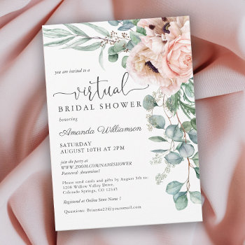 Pink And Beige Floral Virtual Bridal Shower Invitation by DancingPelican at Zazzle