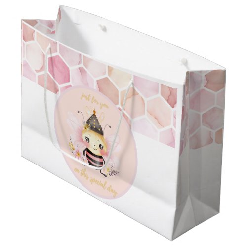 Pink and Beige Honeycomb Pattern Watercolor Large Gift Bag