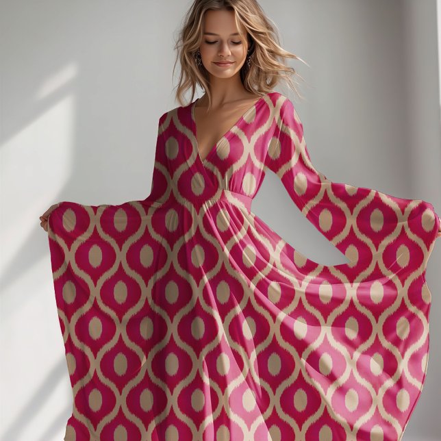 Pink and beige ikat moroccan design fabric (Pink ikat fabric )