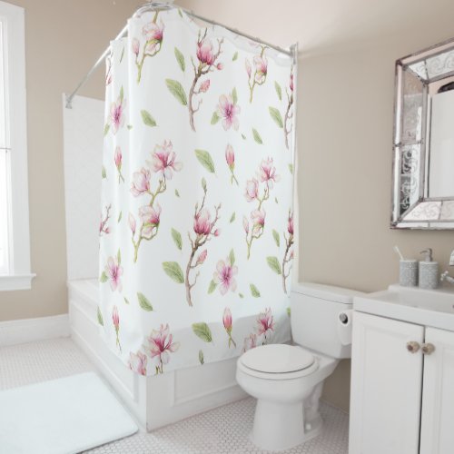 Pink And Beige Magnolia Shower Curtain