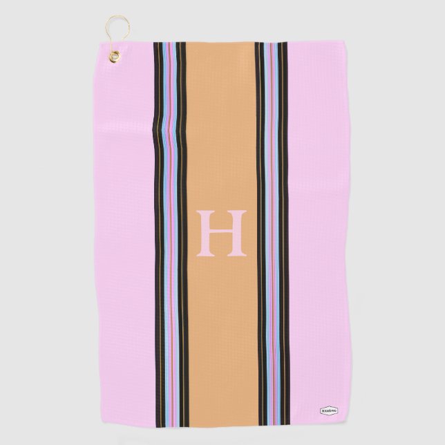 Pink and Beige Personalized Golf Towel HAMbWG (Front)