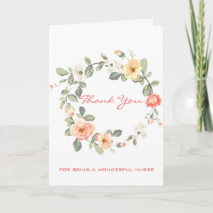 Pink And Beige Roses Letterpress Thank You Card
