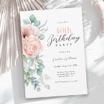 Pink and Beige Watercolor Floral 40th Birthday Invitation<br><div class="desc">A beautifully feminine 40th birthday party invitation to celebrate a birthday in elegant style, this charming watercolor floral design has pink and peach roses and poppies with lovely trailing eucalyptus greenery along the left border. All of the text may be personalized for your party. This invitation is available as printed...</div>