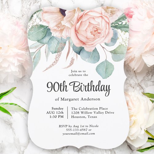 Elegant Pink and White Floral Birthday Invitation