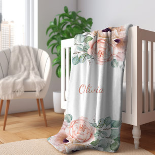 Pink and Beige Watercolor Floral Baby Blanket