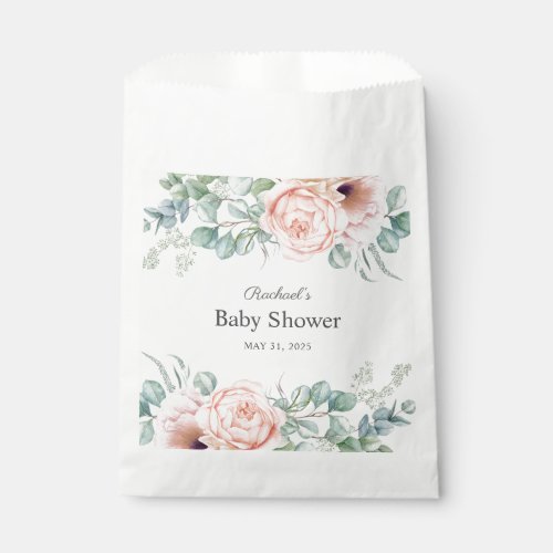 Pink and Beige Watercolor Floral Baby Shower Favor Bag