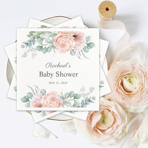 Pink and Beige Watercolor Floral Baby Shower Napkins