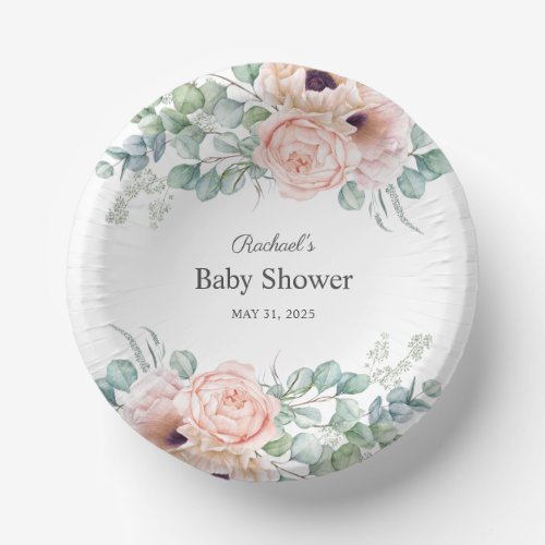 Pink and Beige Watercolor Floral Baby Shower Paper Bowls