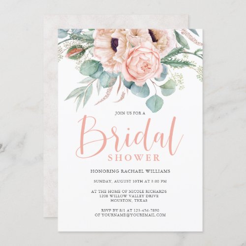 Pink and Beige Watercolor Floral Bridal Shower Invitation