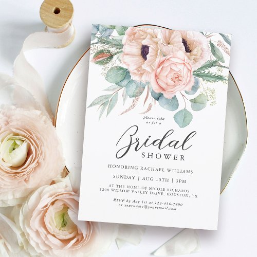 Pink and Beige Watercolor Floral Bridal Shower Invitation