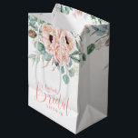 Pink and Beige Watercolor Floral Bridal Shower Medium Gift Bag<br><div class="desc">A beautifully feminine bridal shower gift bag design featuring a bouquet of watercolor poppies,  roses,  eucalyptus and trailing greenery in pastel beige,  pink,  green and blue-green. A trendy script font spells out the word "Bridal" prominently in matching pink. Personalize the text template with the bride-to-be's name.</div>