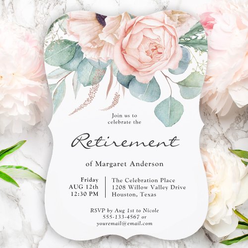 Pink and Beige Watercolor Floral Retirement Invitation