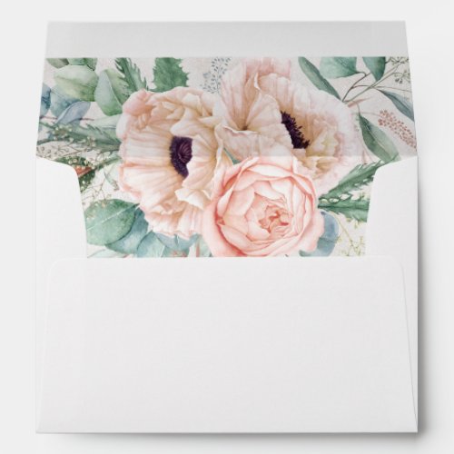 Pink and Beige Watercolor Floral with Address Envelope