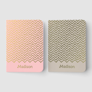 Pink And Beige Zigzag Chevron Real Foil Notebooks