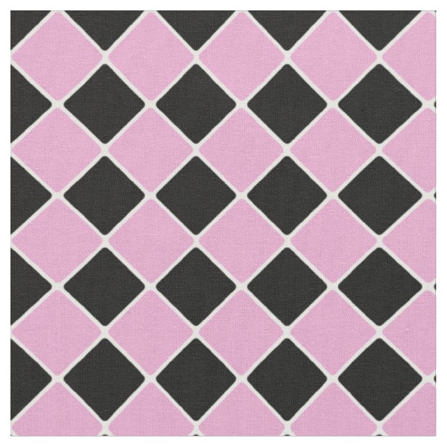 Pink and Black 1950's Diamond Tiles Fabric (Close Up)