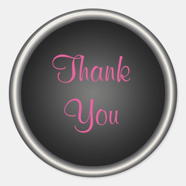 Pink and Black 1.5" Round Thank You Sticker (Front)