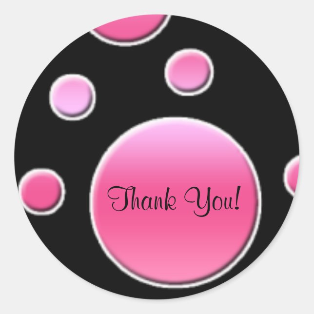 Pink and Black 1.5" Round Thank You Sticker (Front)