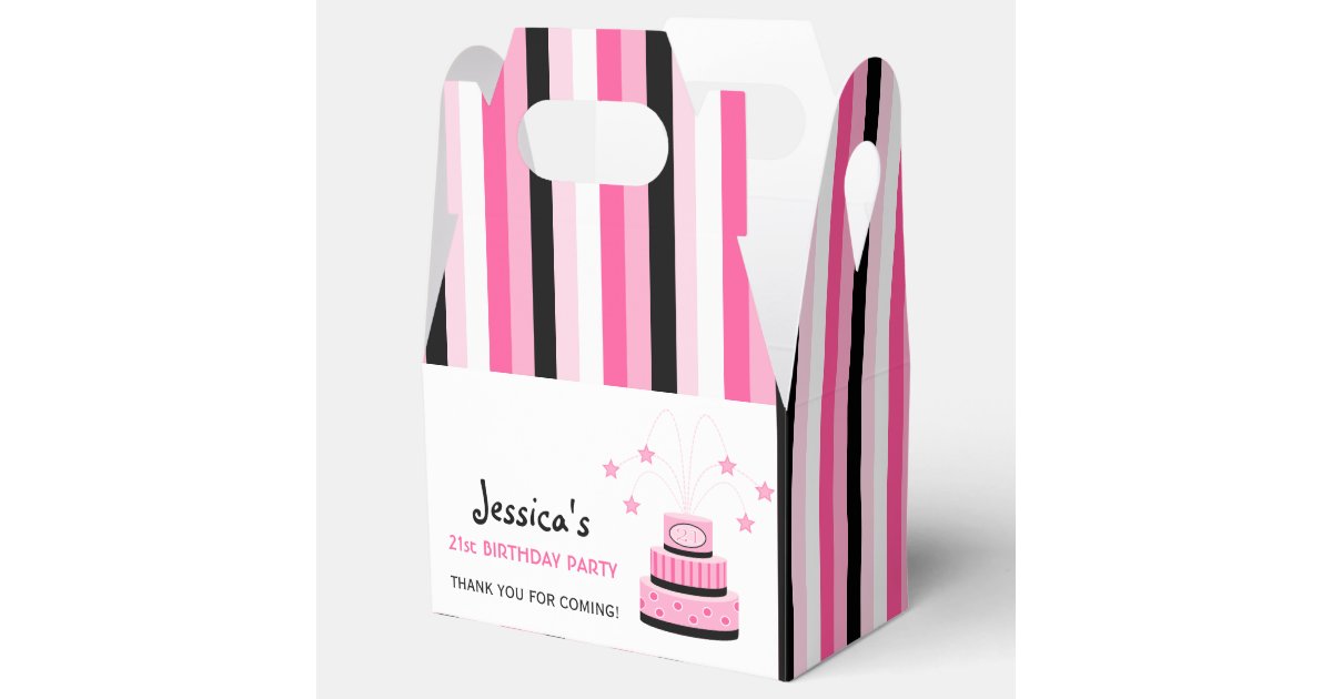 Pink and Black 21st Birthday Cake Party Favor Box | Zazzle
