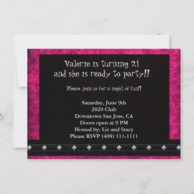 Pink and Black 21st Birthday Invitation (Front)