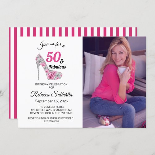 Pink and Black 50 and Fabulous Birthday Party Invitation