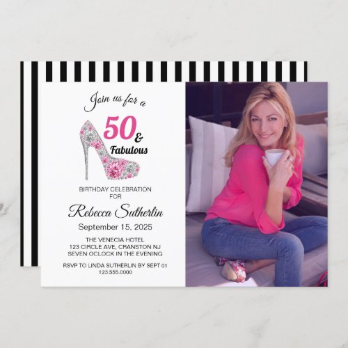 Pink and Black 50 and Fabulous Birthday Party Invitation