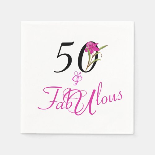 Pink and Black 50 and Fabulous Birthday Party Napkins
