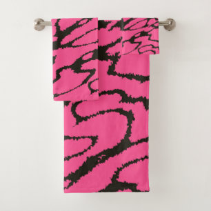 Pink and Black abstract Bath Towel Set