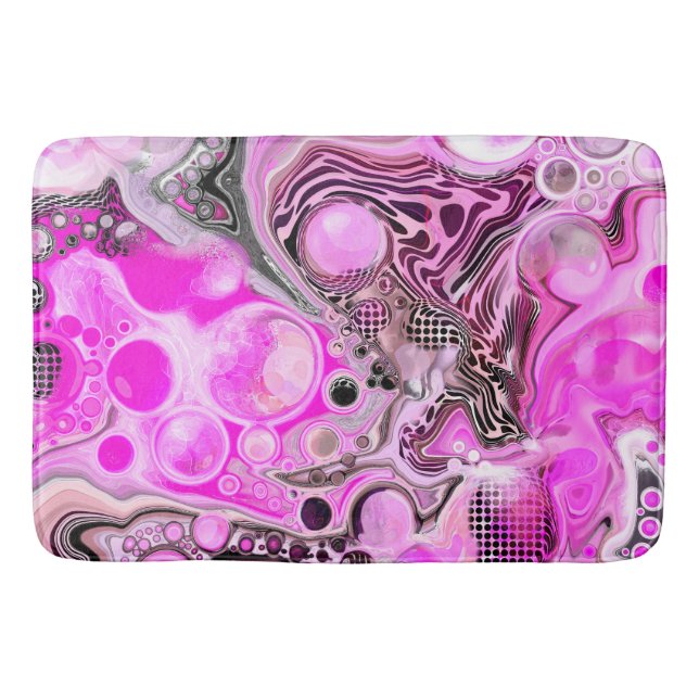 Pink and Black Abstract Fluid Art   Bath Mat (Front)