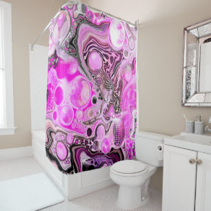 Pink and Black Abstract Fluid Art Shower Curtain