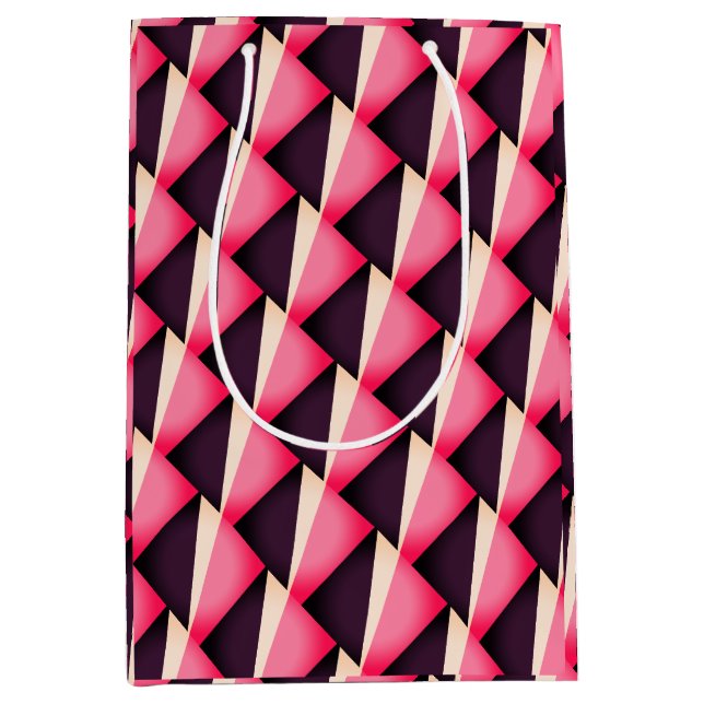 Pink and black abstract geometric pattern  medium gift bag (Front)