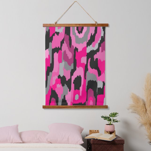 Pink and Black Abstract  Hanging Tapestry (Bedroom)