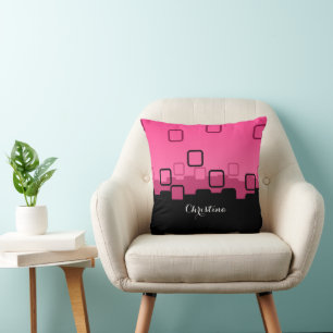 Pink and Black Abstract Pattern Throw Pillow