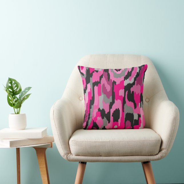 Pink and Black Abstract Print Throw Pillow (Chair)