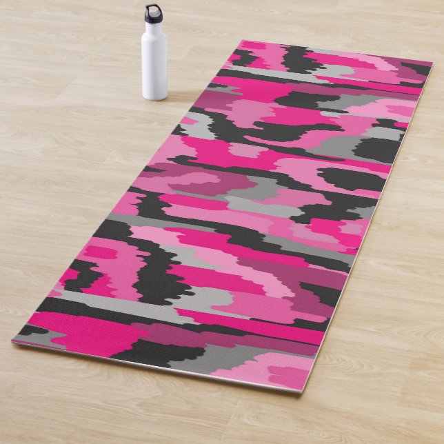 Pink and Black Abstract Print  Yoga Mat (In Situ)