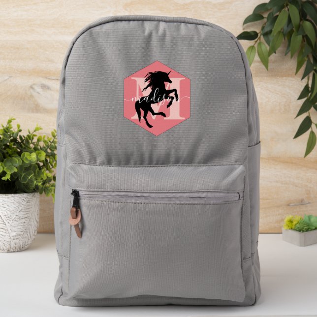 Pink and Black Abstract Unicorn Monogram Patch (On Backpack)