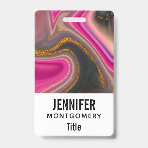 Pink and Black Abstract with Gold Swirls  Badge