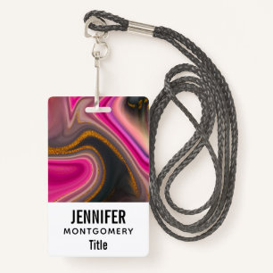 Pink and Black Abstract with Gold Swirls  Badge