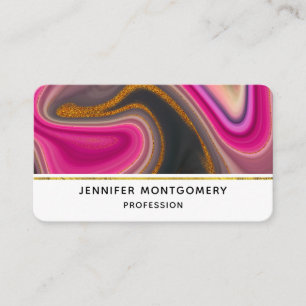 Pink and Black Abstract with Gold Swirls Business Card
