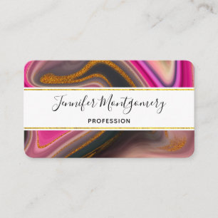Pink and Black Abstract with Gold Swirls Business Card