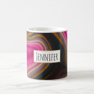 Pink and Black Abstract with Gold Swirls  Coffee Mug