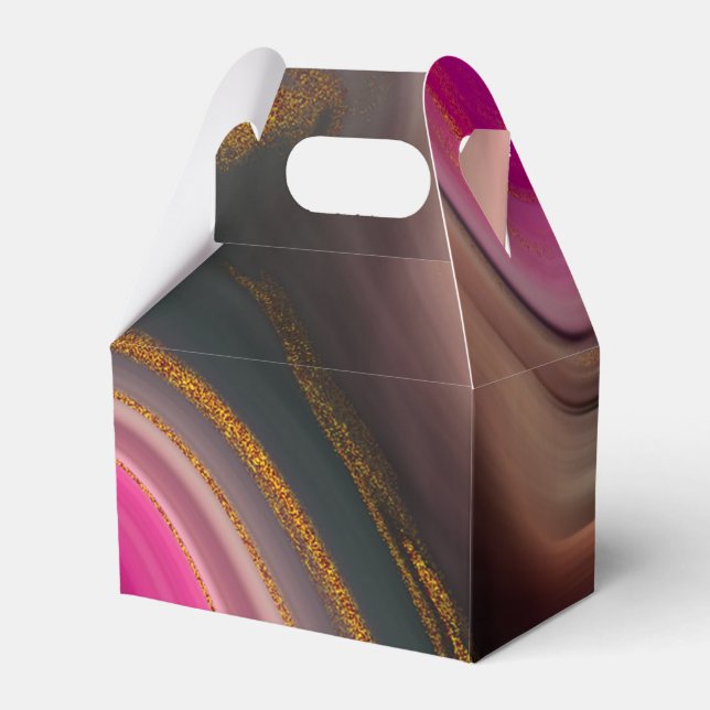 Pink and Black Abstract with Gold Swirls  Favor Boxes (Front Side)