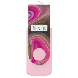 Pink and Black Abstract with Gold Swirls Flash Drive