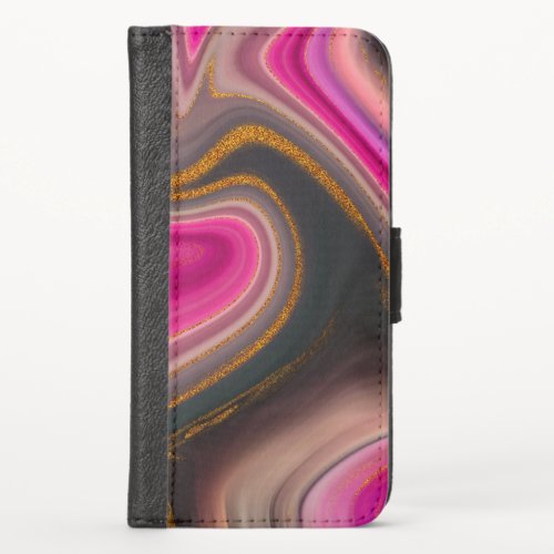 Pink and Black Abstract with Gold Swirls  iPhone X Wallet Case