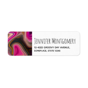 Pink and Black Abstract with Gold Swirls Label
