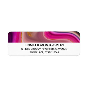 Pink and Black Abstract with Gold Swirls Label