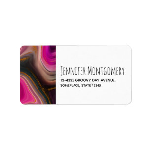 Pink and Black Abstract with Gold Swirls Label