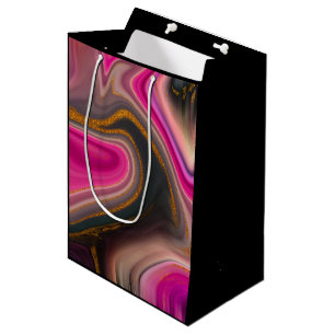 Pink and Black Abstract with Gold Swirls Medium Gi Medium Gift Bag
