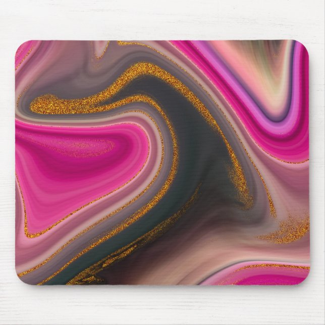 Pink and Black Abstract with Gold Swirls Mouse Pad (Front)