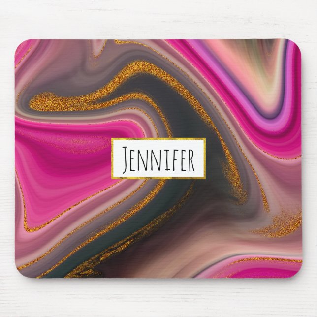Pink and Black Abstract with Gold Swirls  Mouse Pad (Front)