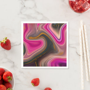 Pink and Black Abstract with Gold Swirls  Napkins